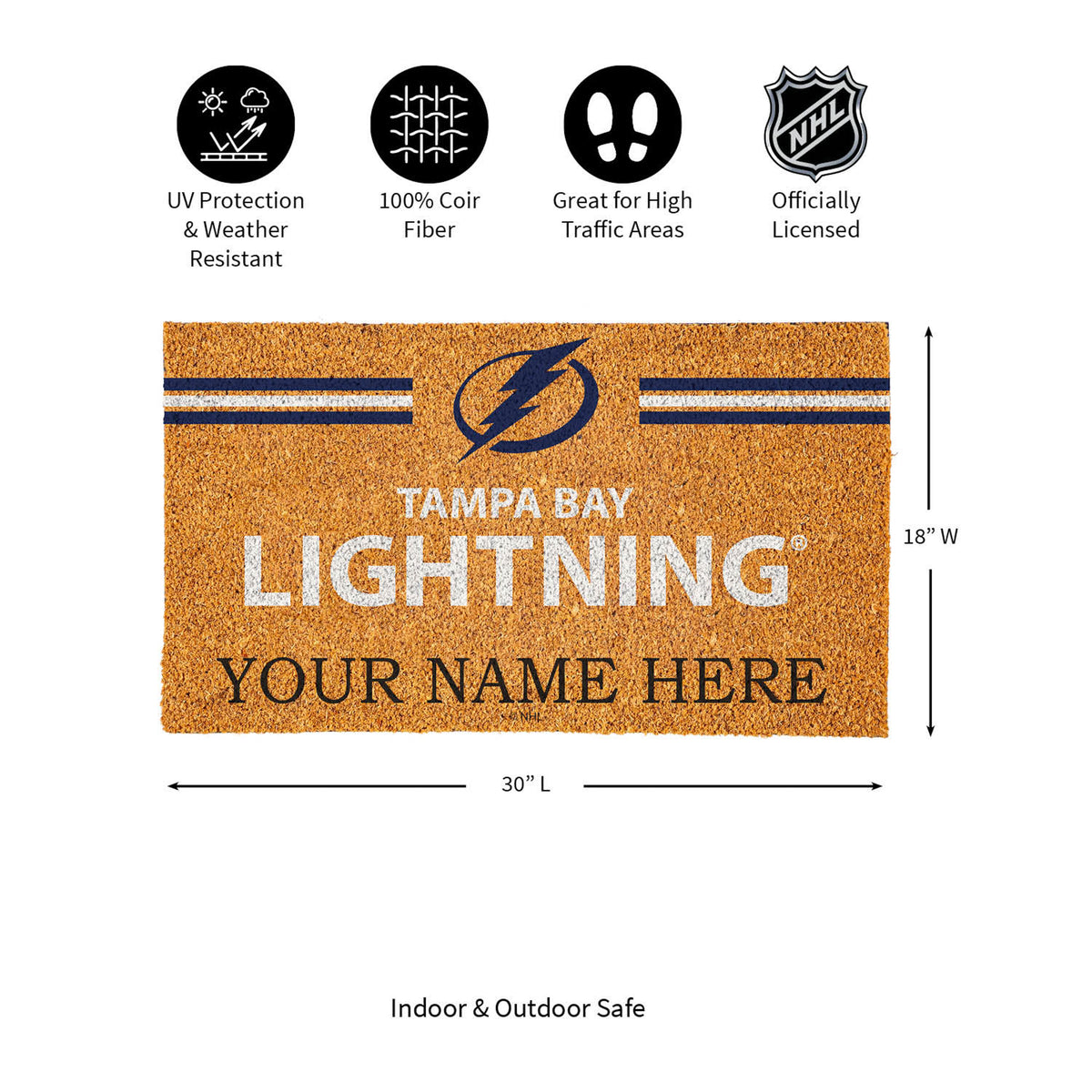Tampa Bay Lightning Personalized Mat, Natural Coir with Color Logo, 30" x 18", Slide 9 of 15
