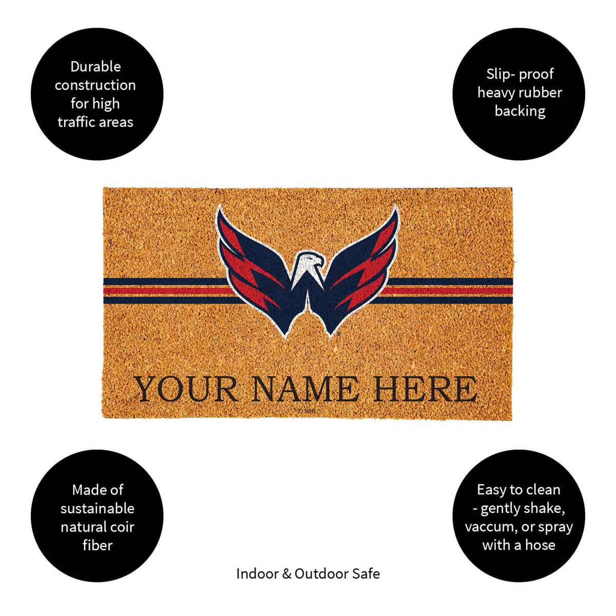 Washington Capitals Personalized Mat, Natural Coir with Color Logo, 30" x 18", Slide 12 of 15
