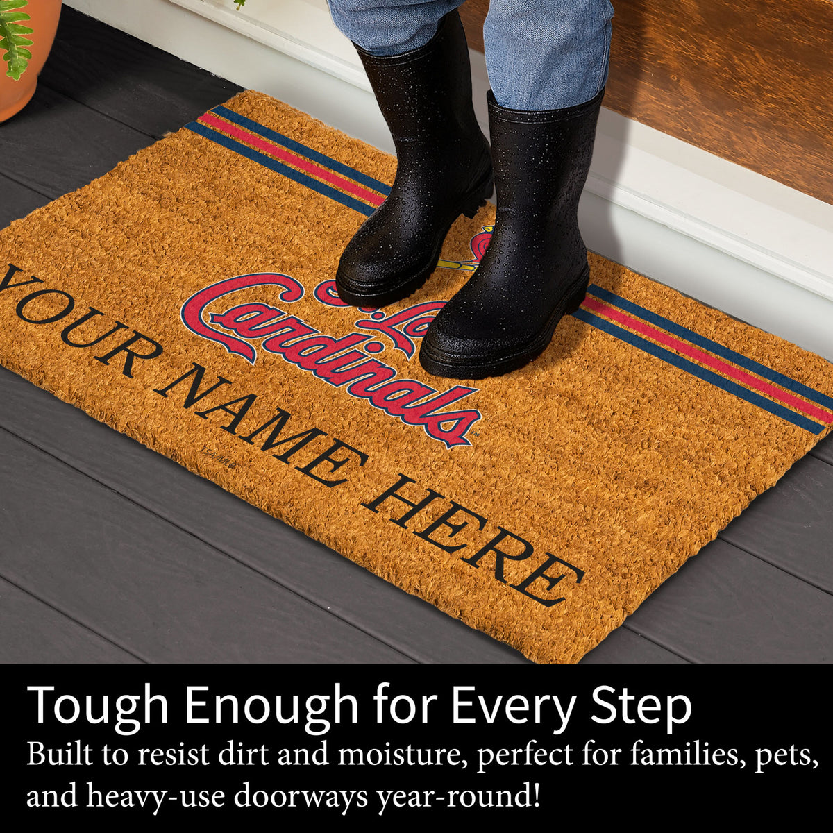 St Louis Cardinals Personalized Mat, Natural Coir with Color Logo, 30" x 18", Slide 4 of 4