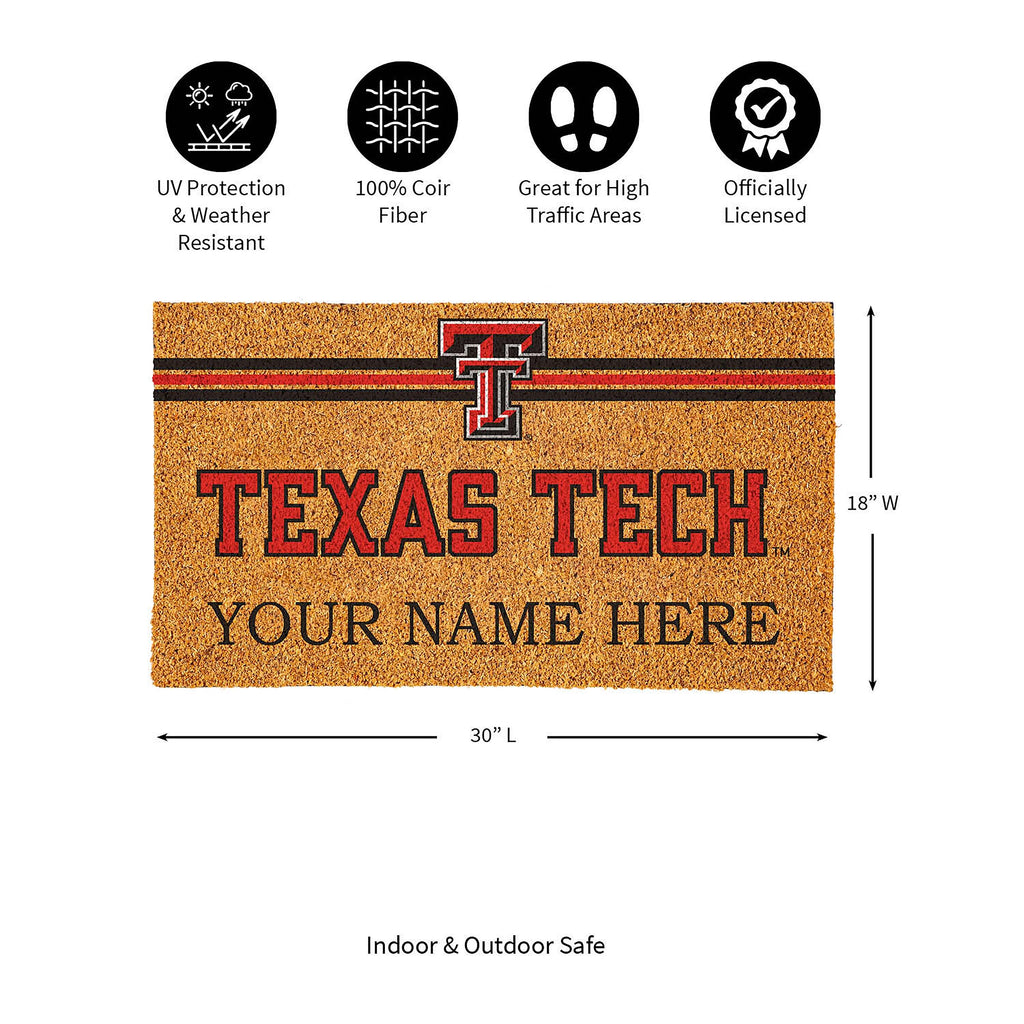 Texas Tech University Personalized Mat, Natural Coir with Color Logo, 30" x 18", Slide 3 of 7