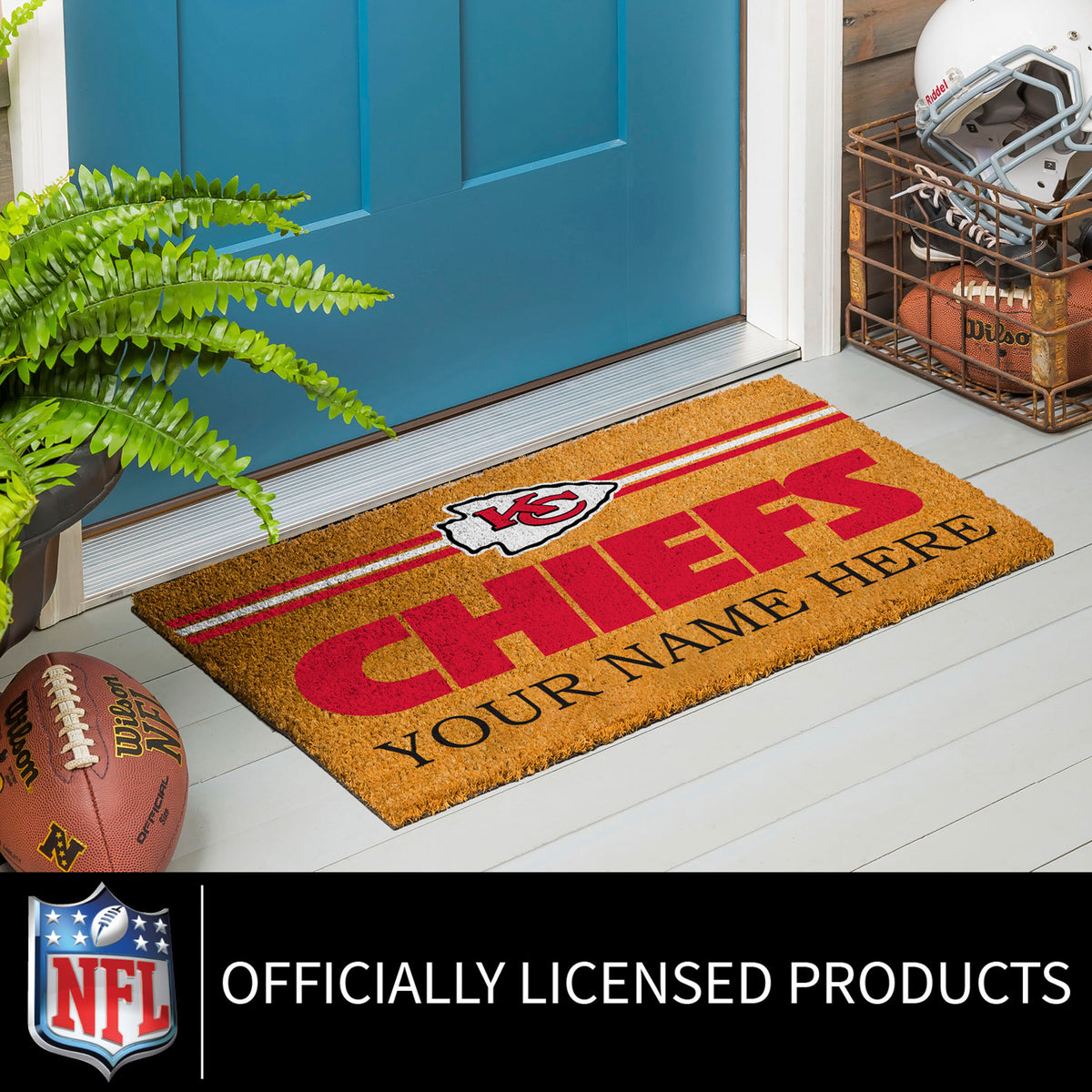Kansas City Chiefs Personalized Mat, Natural Coir with Color Logo, 30" x 18", Slide 6 of 15