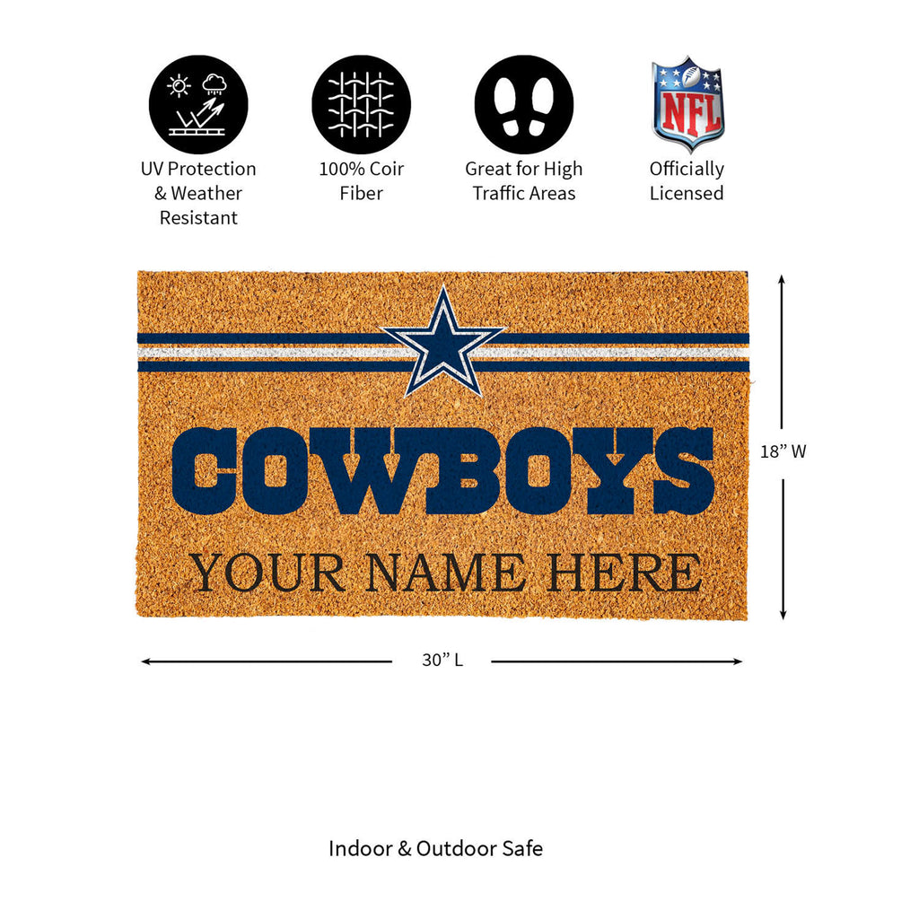 Dallas Cowboys Personalized Mat, Natural Coir with Color Logo, 30" x 18", Slide 11 of 15