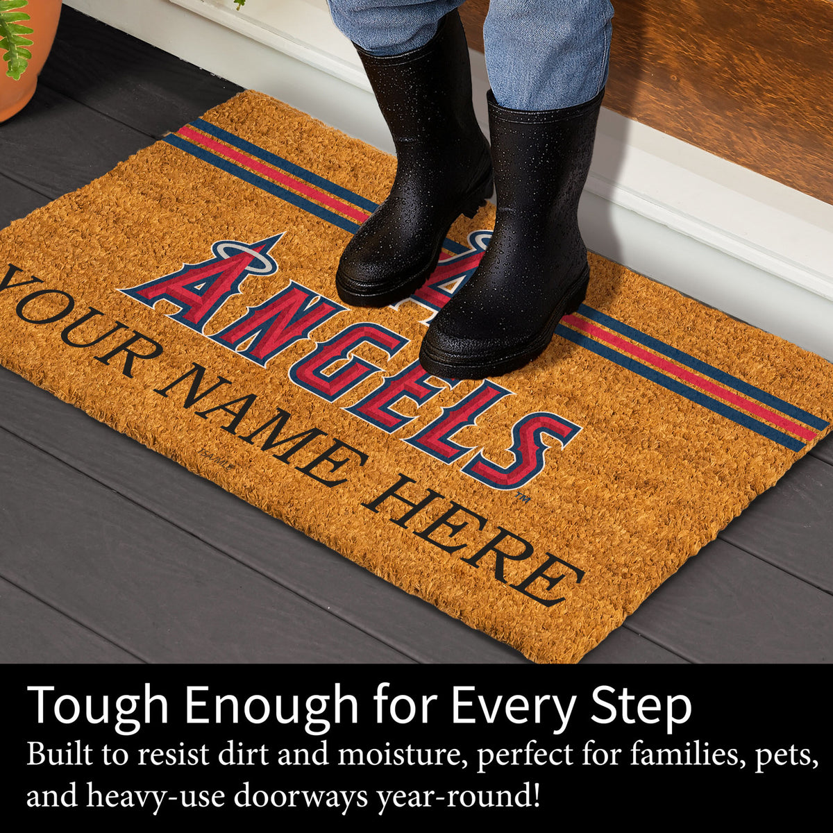 Los Angeles Angels Personalized Mat, Natural Coir with Color Logo, 30" x 18", Slide 4 of 4
