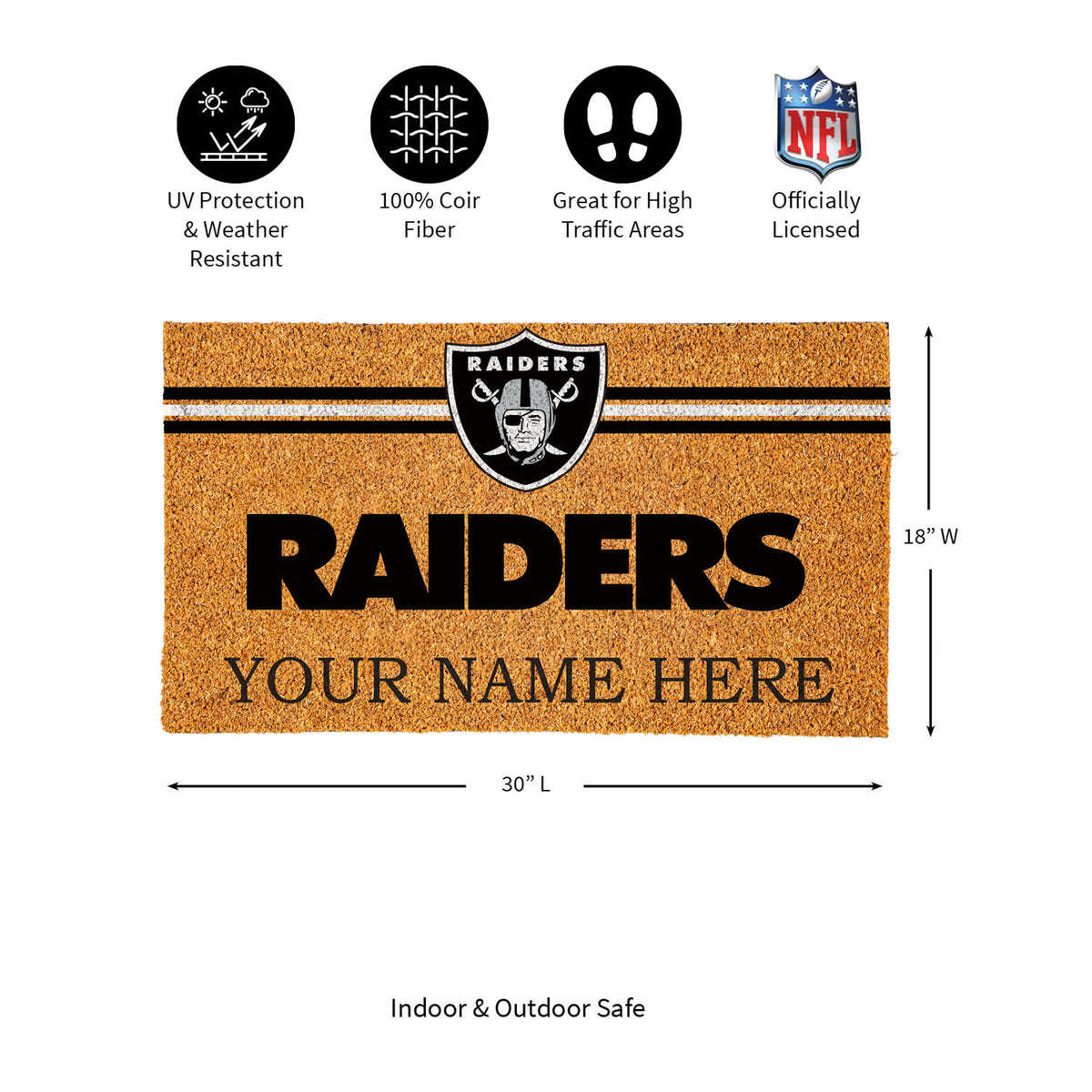 Las Vegas Raiders Personalized Mat, Natural Coir with Color Logo, 30" x 18", Slide 14 of 15