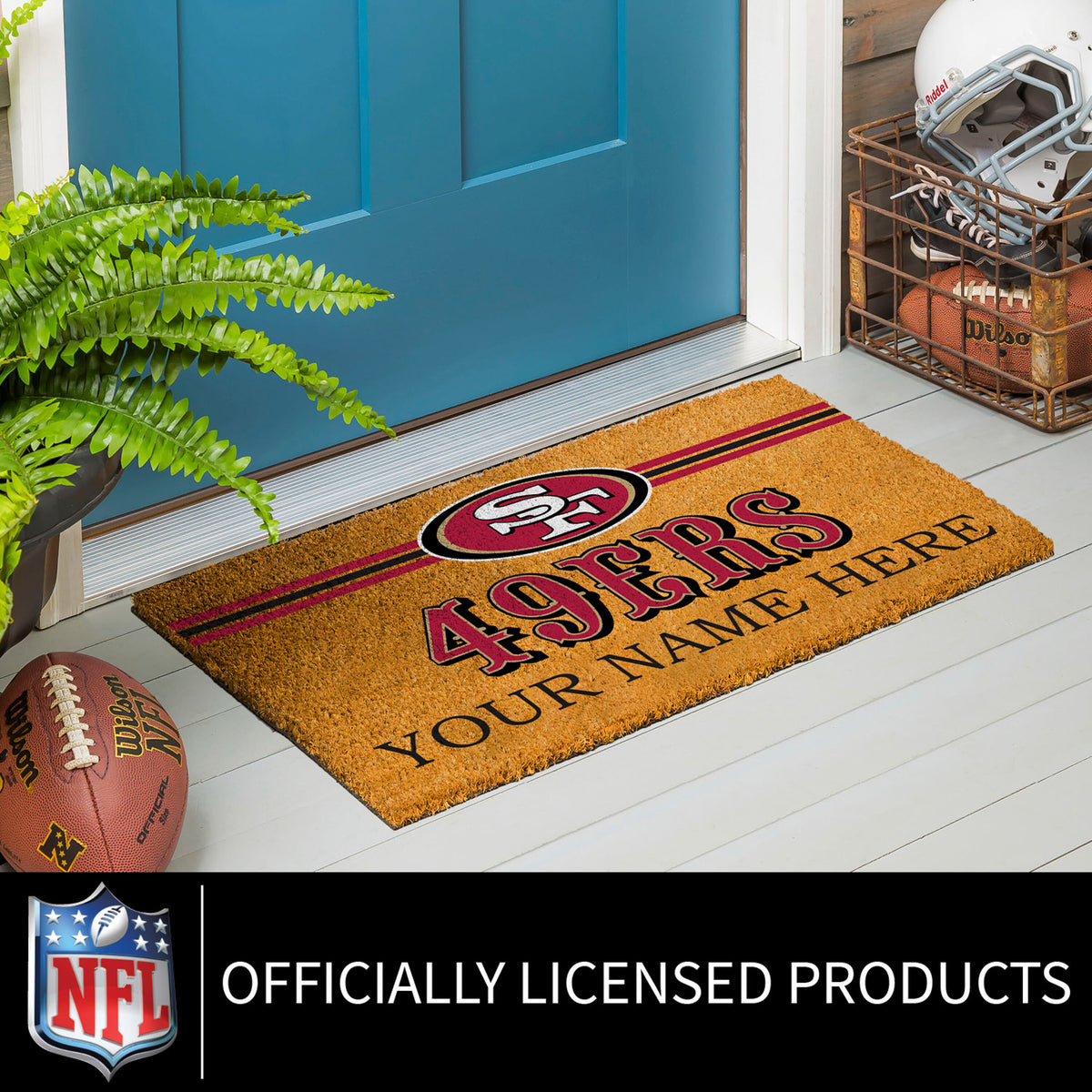 San Francisco 49ers Personalized Mat, Natural Coir with Color Logo, 30" x 18", Slide 8 of 15