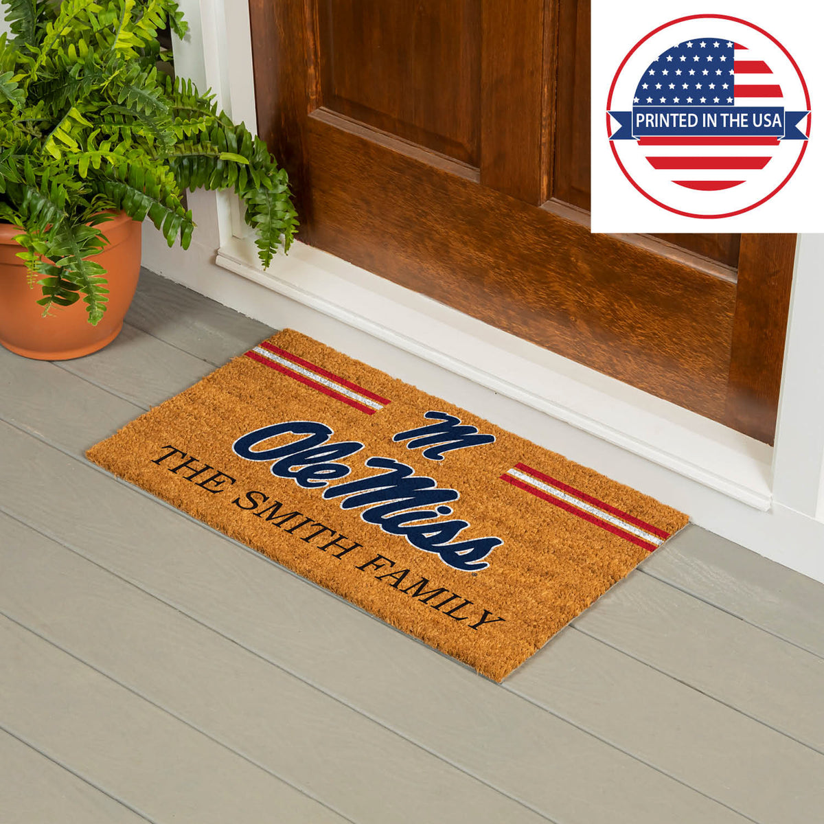 University of Mississippi Personalized Mat, Natural Coir with Color Logo, 30" x 18", Slide 9 of 15