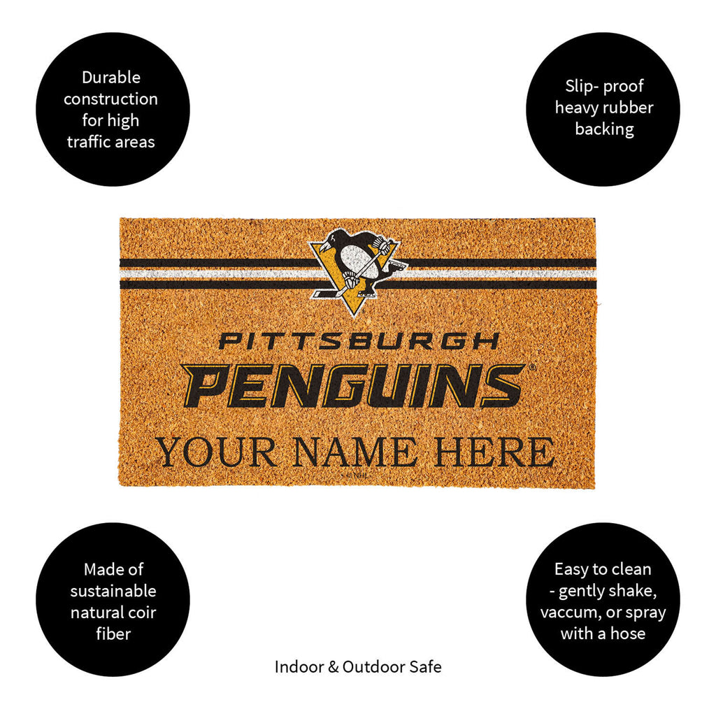 Pittsburgh Penguins Personalized Mat, Natural Coir with Color Logo, 30" x 18", Slide 9 of 15
