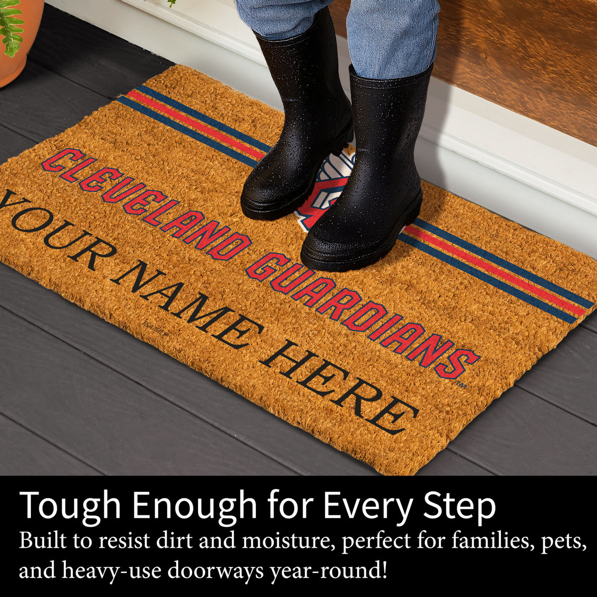 Cleveland Guardians Personalized Mat, Natural Coir with Color Logo, 30" x 18", Slide 4 of 4