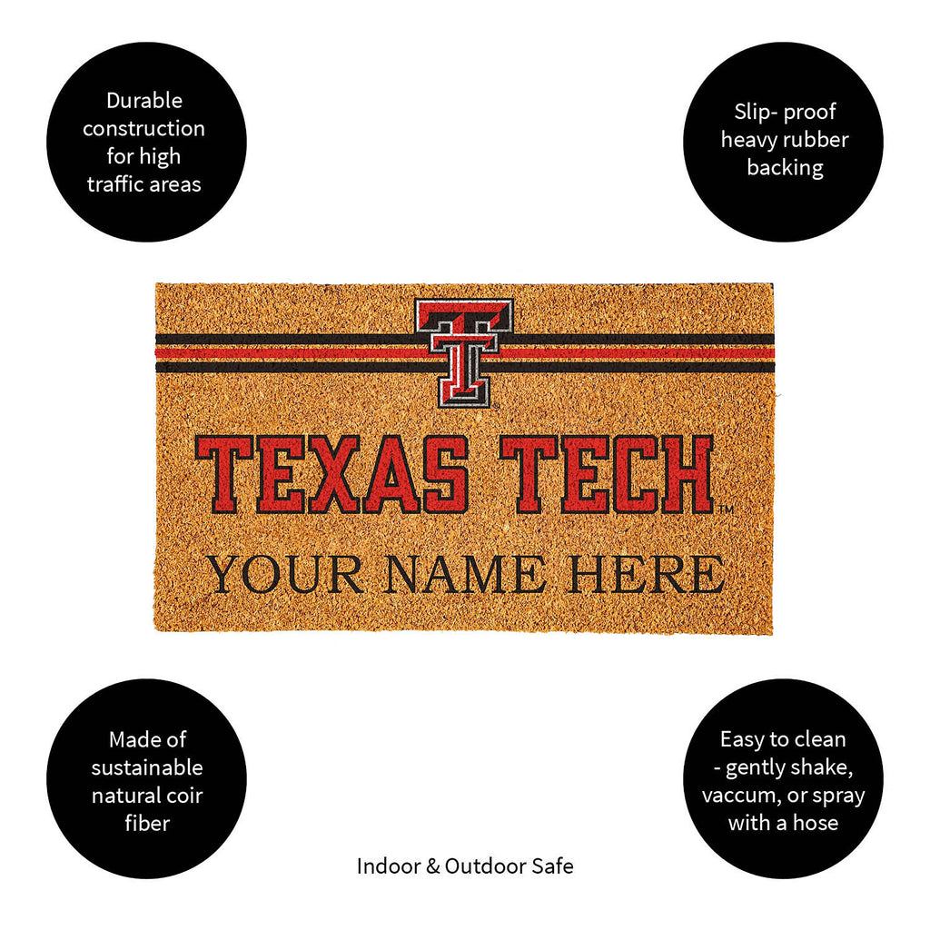 Texas Tech University Personalized Mat, Natural Coir with Color Logo, 30" x 18", Slide 4 of 7