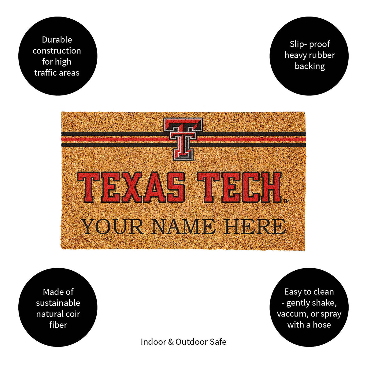 Texas Tech University Personalized Mat, Natural Coir with Color Logo, 30" x 18", Slide 4 of 7