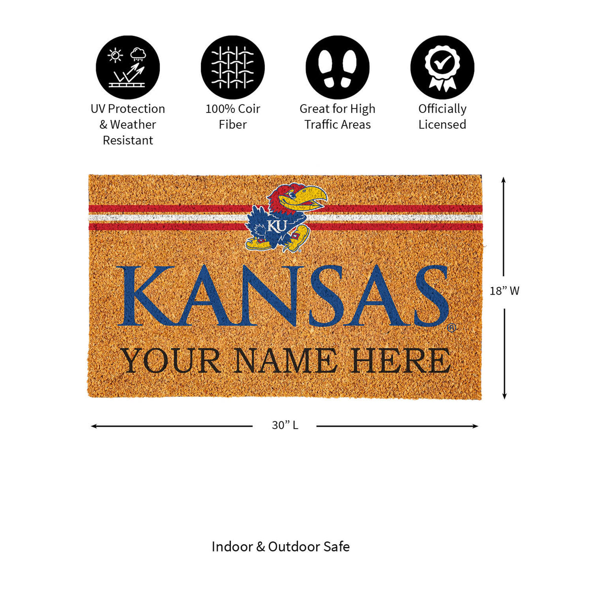 University of Kansas Personalized Mat, Natural Coir with Color Logo, 30" x 18", Slide 12 of 15