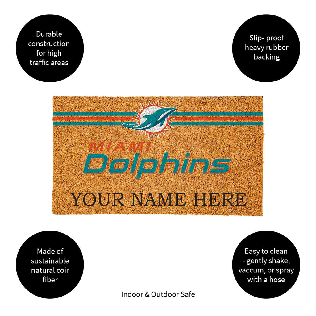 Miami Dolphins Personalized Mat, Natural Coir with Color Logo, 30" x 18", Slide 13 of 15