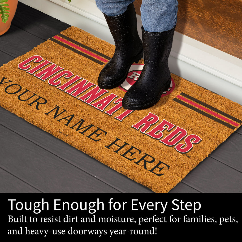 Cincinnati Reds Personalized Mat, Natural Coir with Color Logo, 30" x 18", Slide 4 of 4