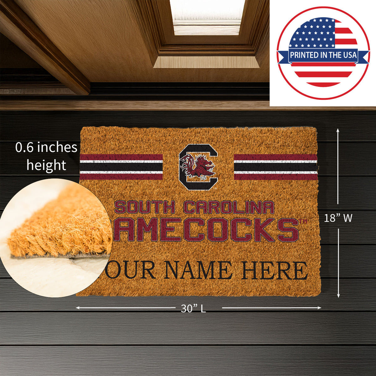 University of South Carolina Personalized Mat, Natural Coir with Color Logo, 30" x 18", Slide 8 of 15