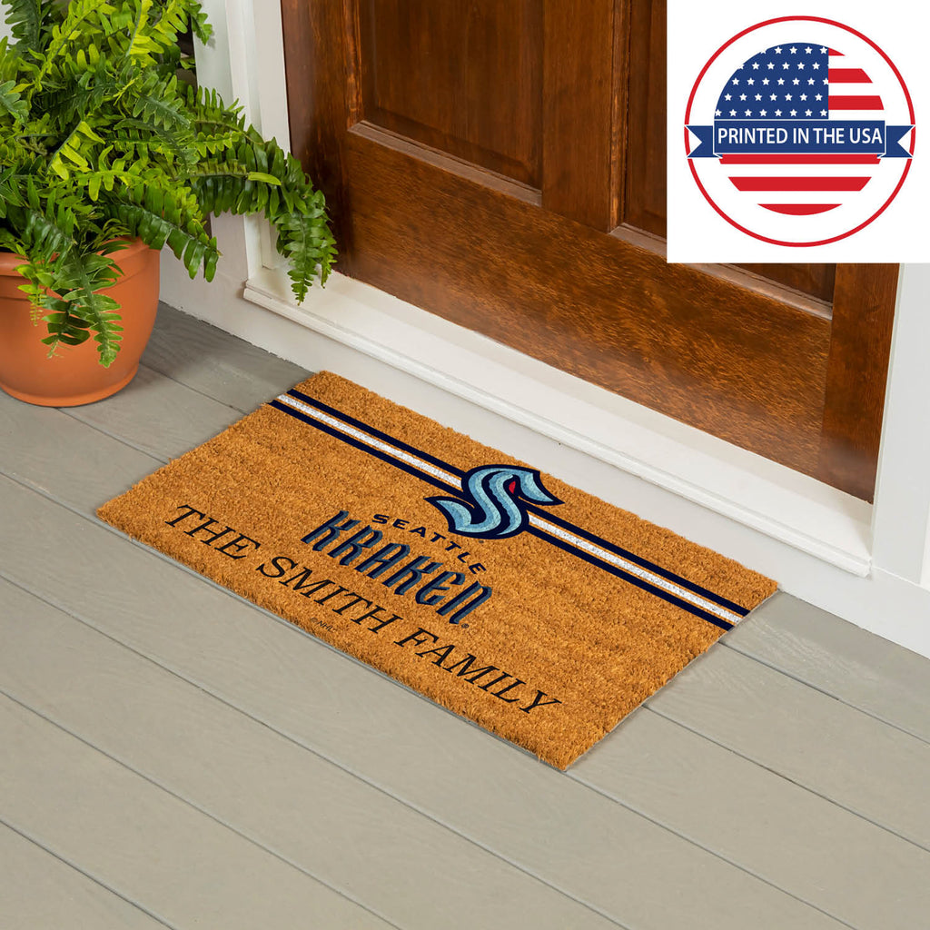 Seattle Kraken Personalized Mat, Natural Coir with Color Logo, 30" x 18", Slide 13 of 15