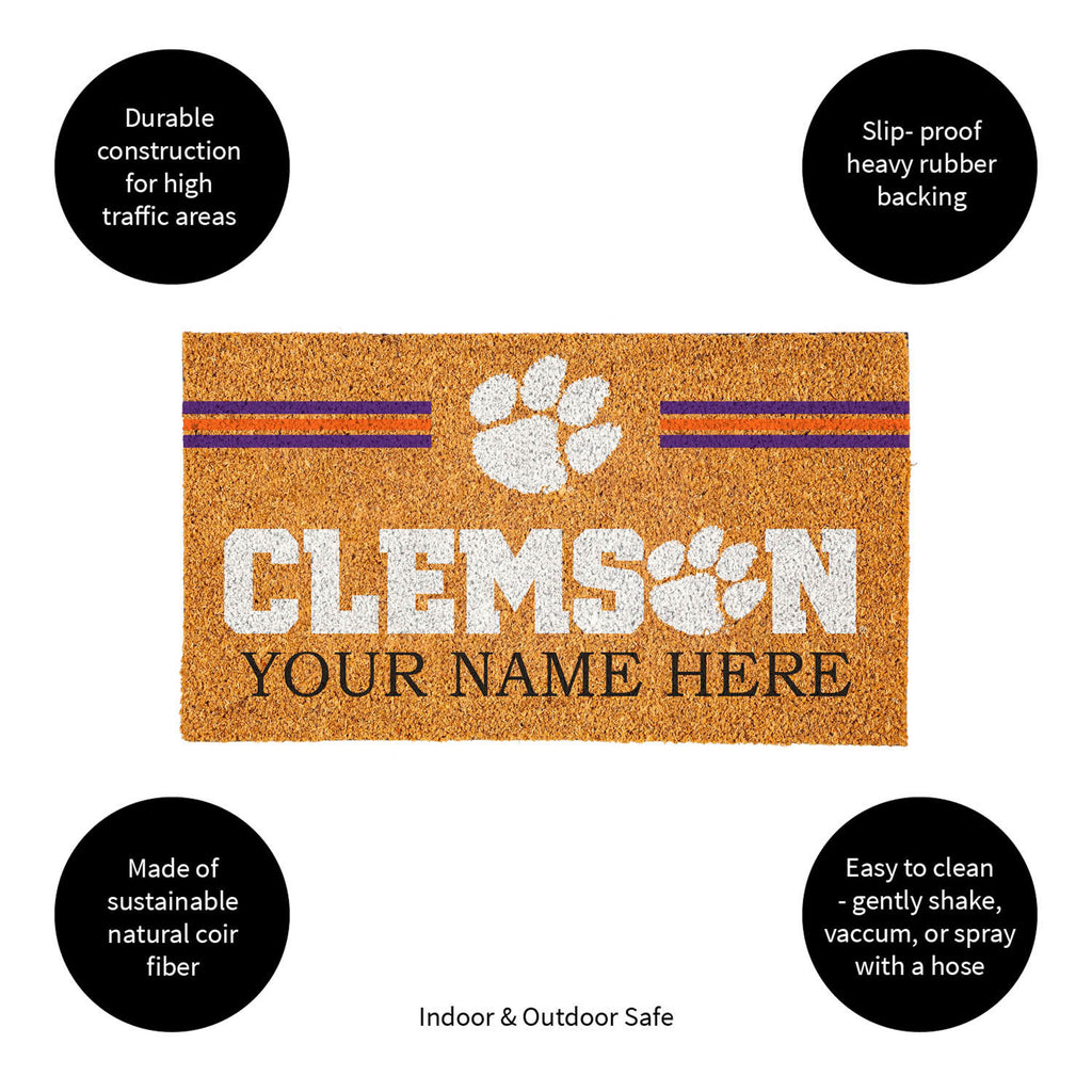 Clemson University Personalized Mat, Natural Coir with Color Logo, 30" x 18", Slide 9 of 15