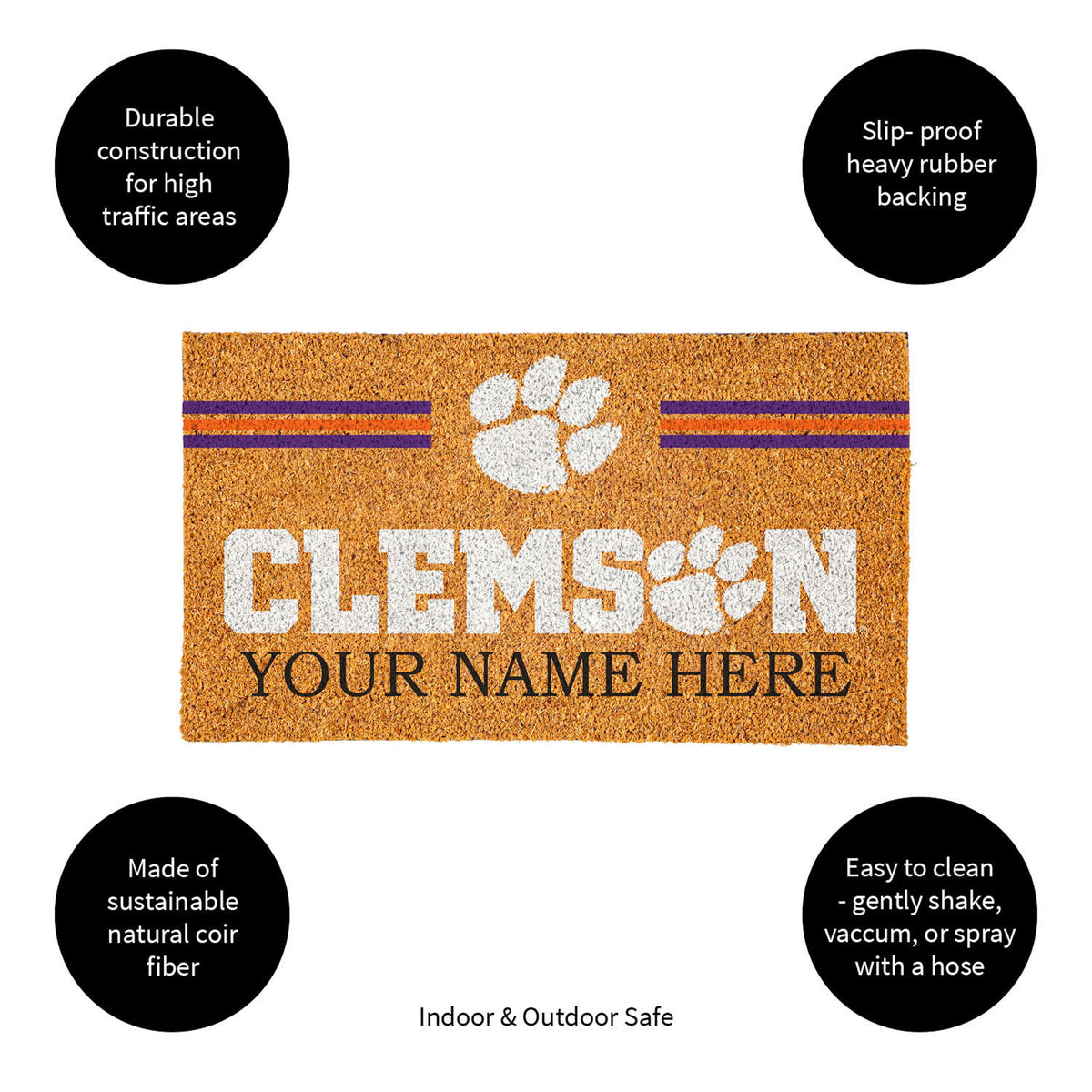 Clemson University Personalized Mat, Natural Coir with Color Logo, 30" x 18", Slide 9 of 15
