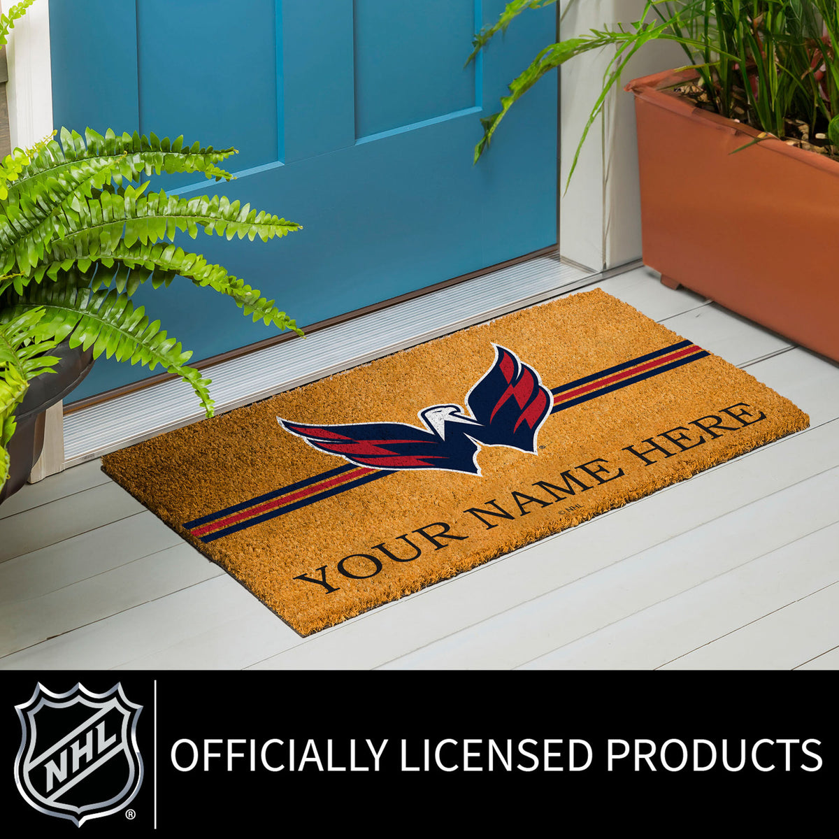 Washington Capitals Personalized Mat, Natural Coir with Color Logo, 30" x 18", Slide 6 of 15