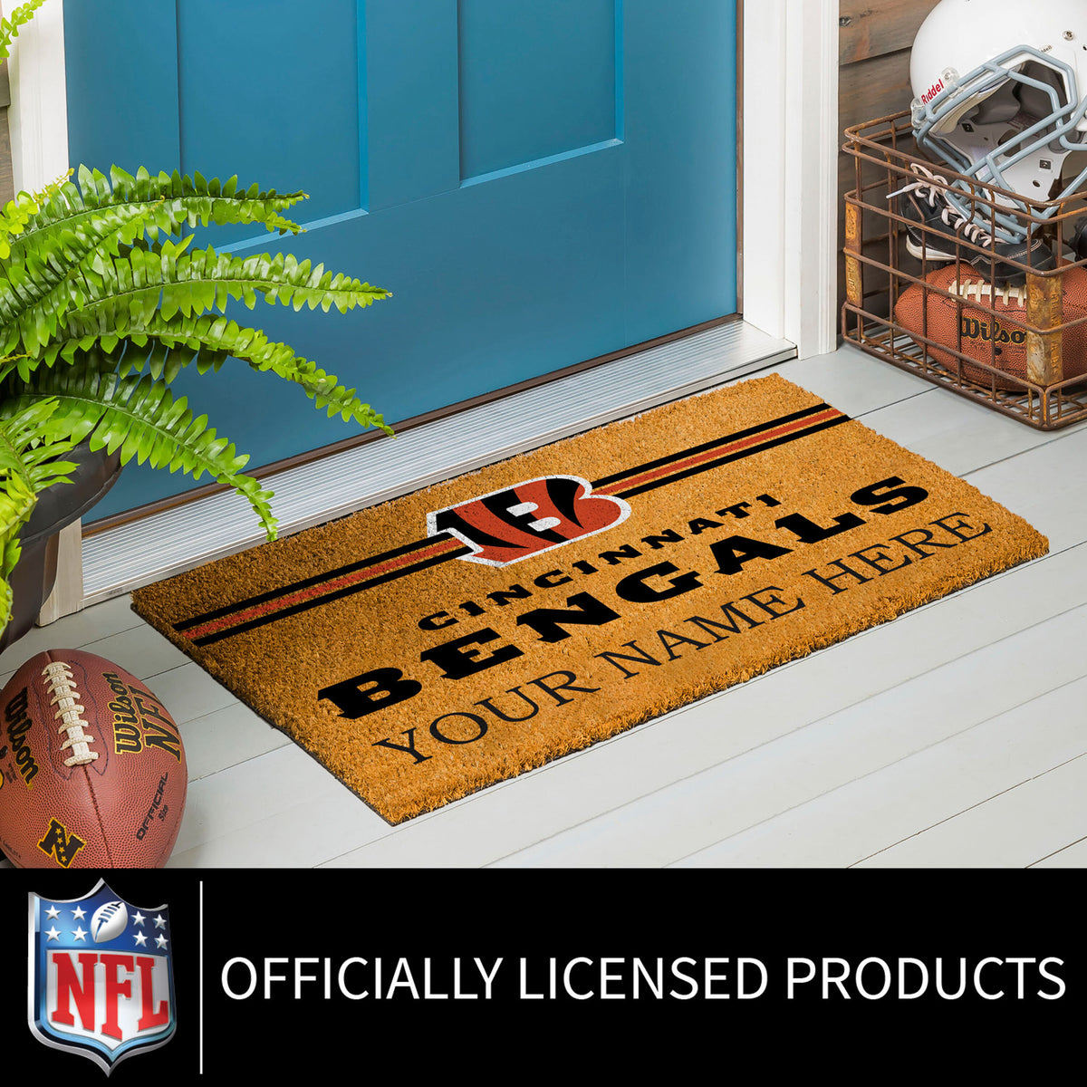 Cincinnati Bengals Personalized Mat, Natural Coir with Color Logo, 30" x 18", Slide 8 of 15