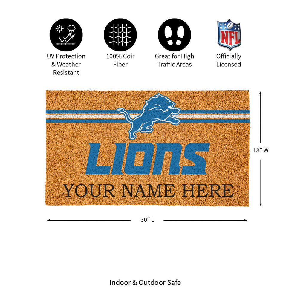 Detroit Lions Personalized Mat, Natural Coir with Color Logo, 30" x 18", Slide 10 of 15