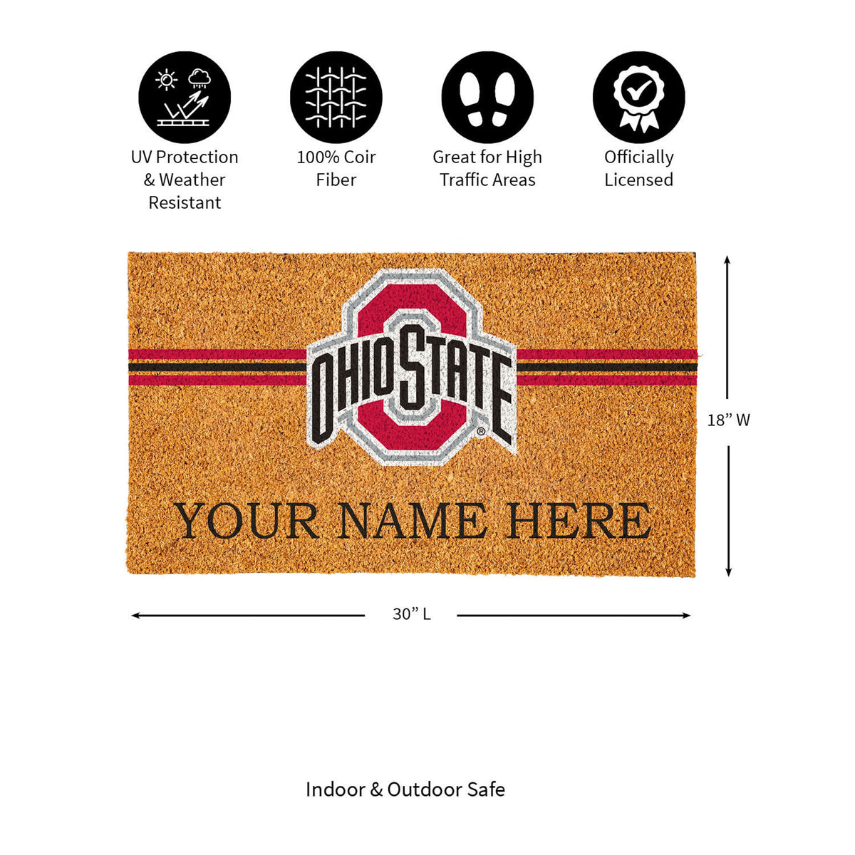 Ohio State University Personalized Mat, Natural Coir with Color Logo, 30" x 18", Slide 14 of 15