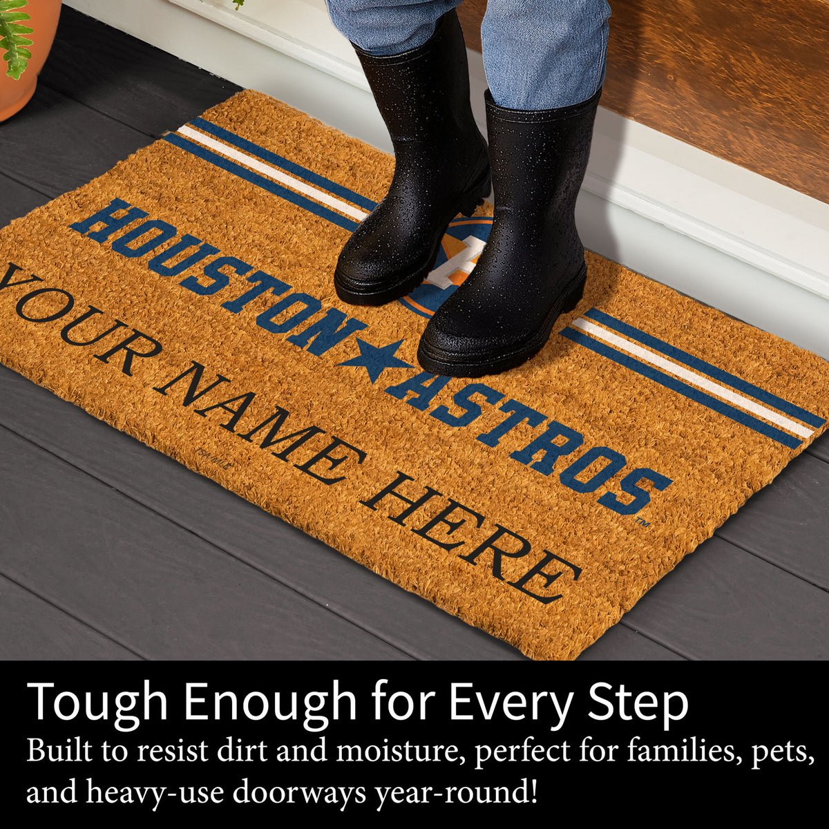 Houston Astros Personalized Mat, Natural Coir with Color Logo, 30" x 18", Slide 4 of 4