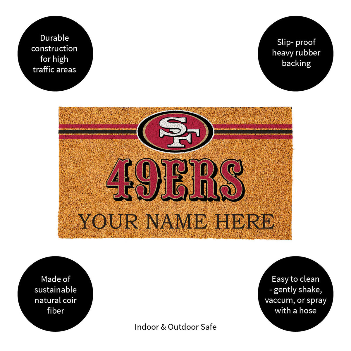San Francisco 49ers Personalized Mat, Natural Coir with Color Logo, 30" x 18", Slide 12 of 15