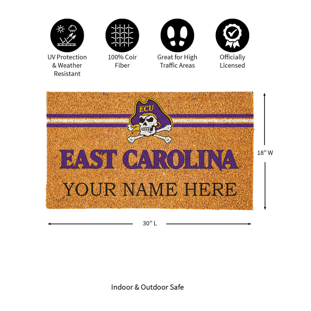 East Carolina University Personalized Mat, Natural Coir with Color Logo, 30" x 18", Slide 10 of 15