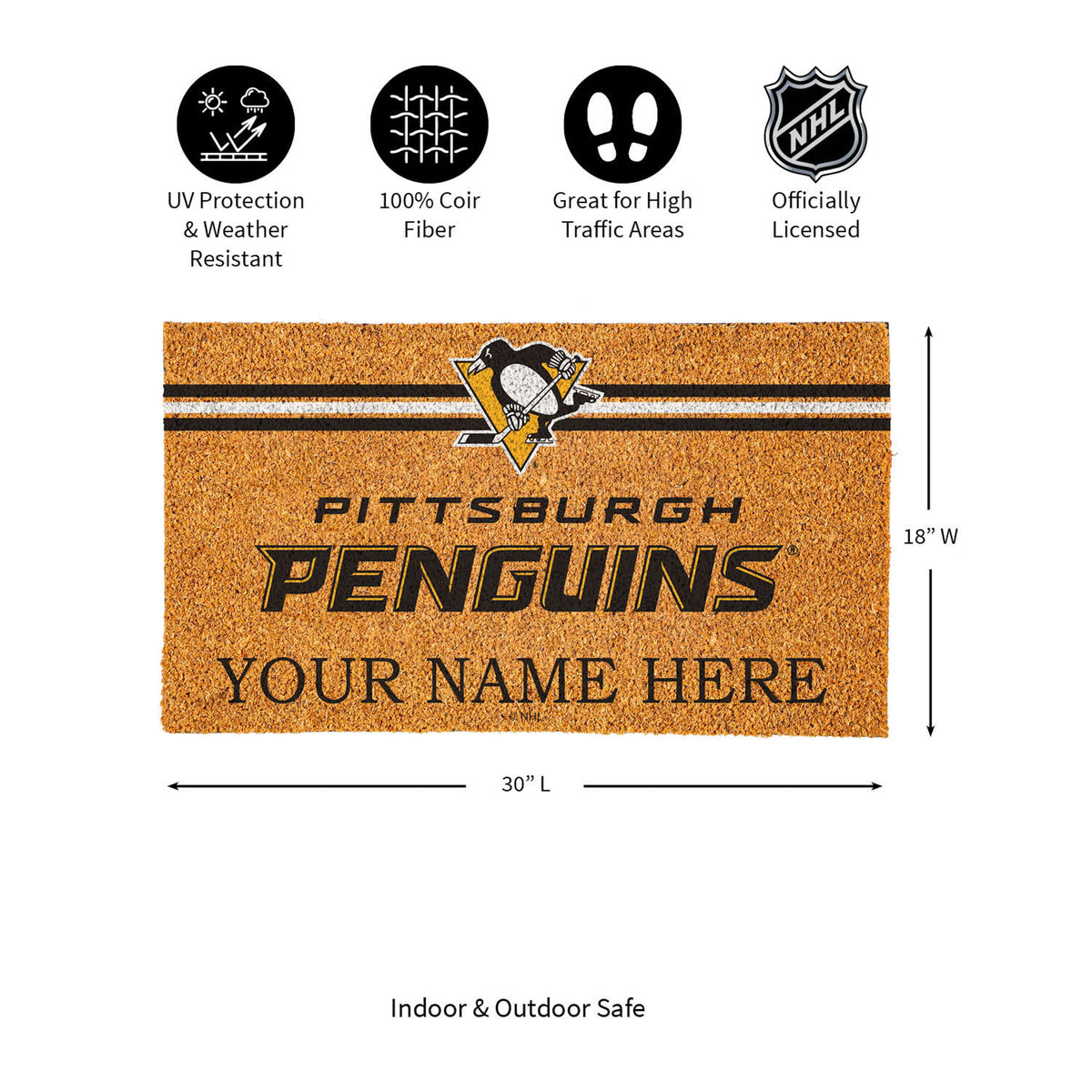 Pittsburgh Penguins Personalized Mat, Natural Coir with Color Logo, 30" x 18", Slide 12 of 15