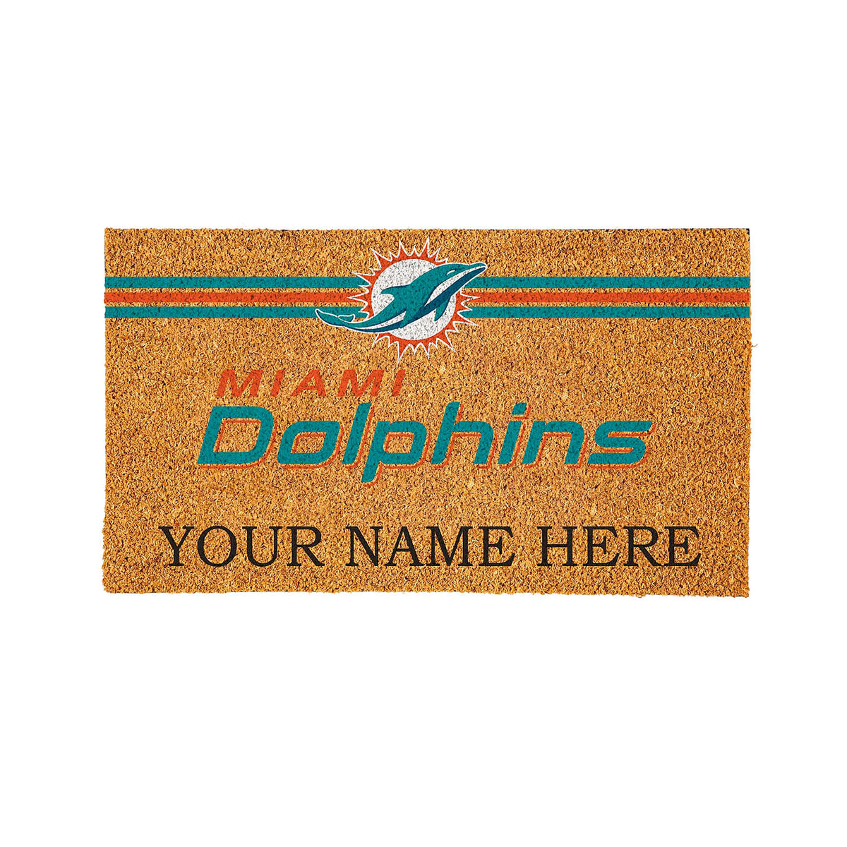 Miami Dolphins Personalized Mat, Natural Coir with Color Logo, 30" x 18"