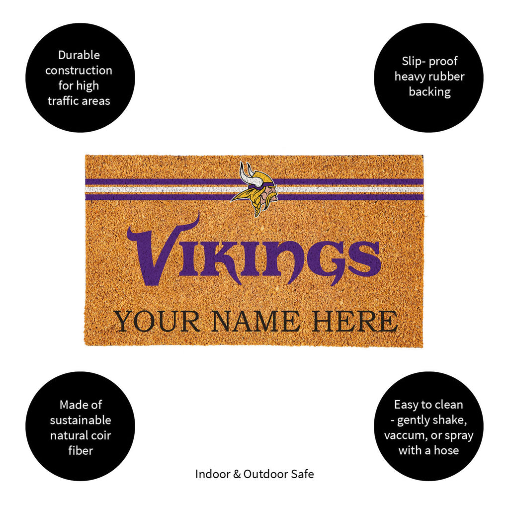 Minnesota Vikings Personalized Mat, Natural Coir with Color Logo, 30" x 18", Slide 9 of 15