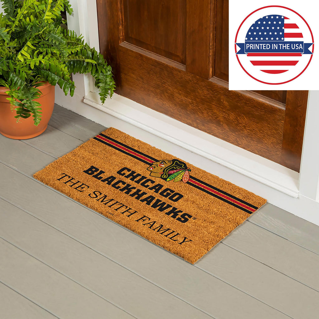 Chicago Blackhawks Personalized Mat, Natural Coir with Color Logo, 30" x 18", Slide 6 of 20