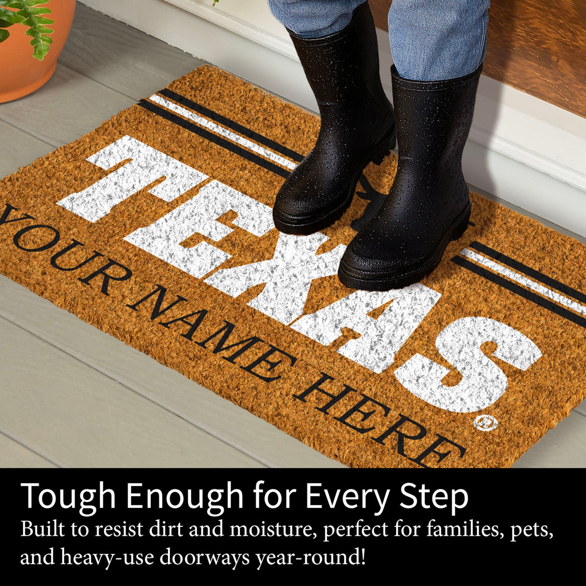 University of Texas Personalized Mat, Natural Coir with Color Logo, 30" x 18", Slide 5 of 15