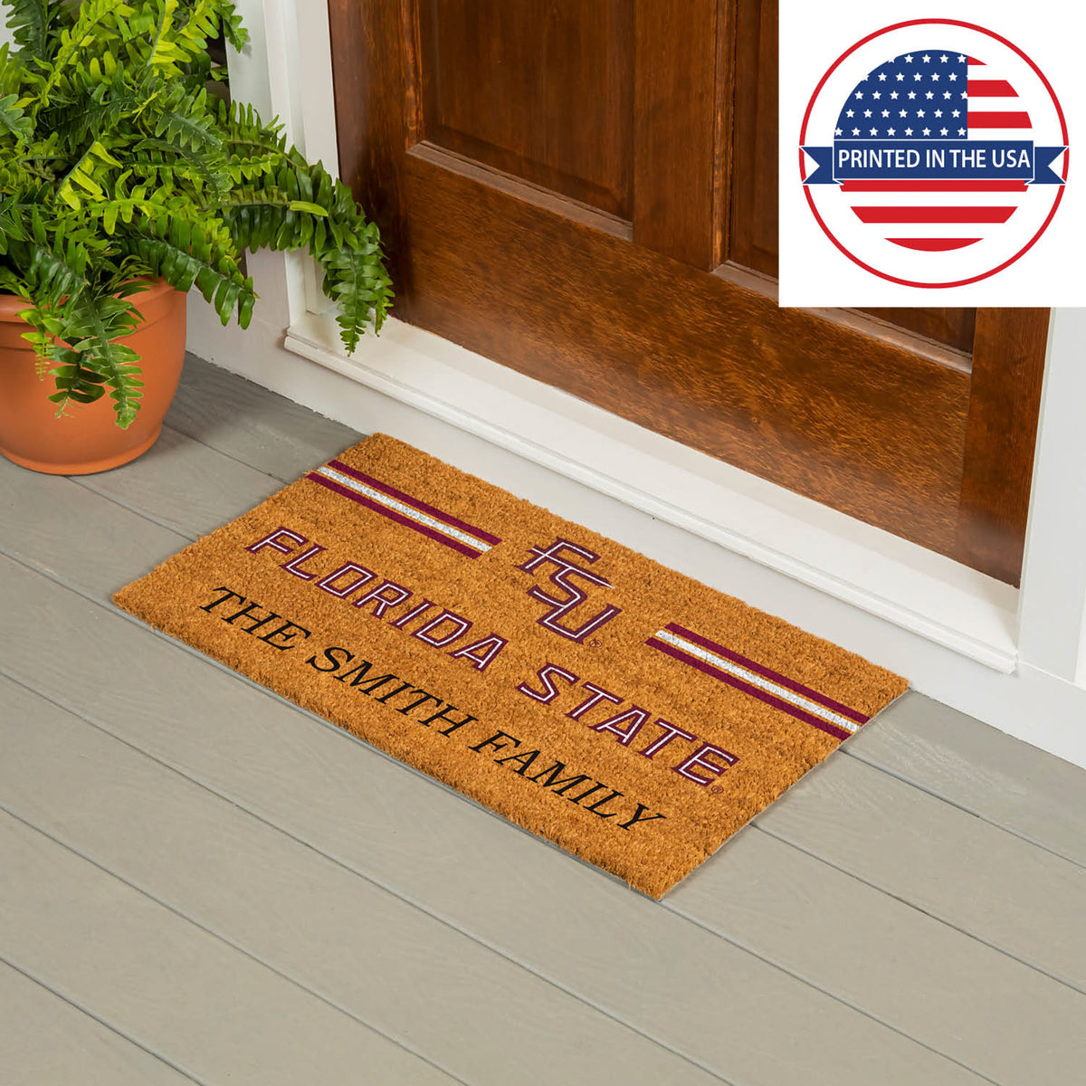 Florida State University Personalized Mat, Natural Coir with Color Logo, 30" x 18", Slide 11 of 15