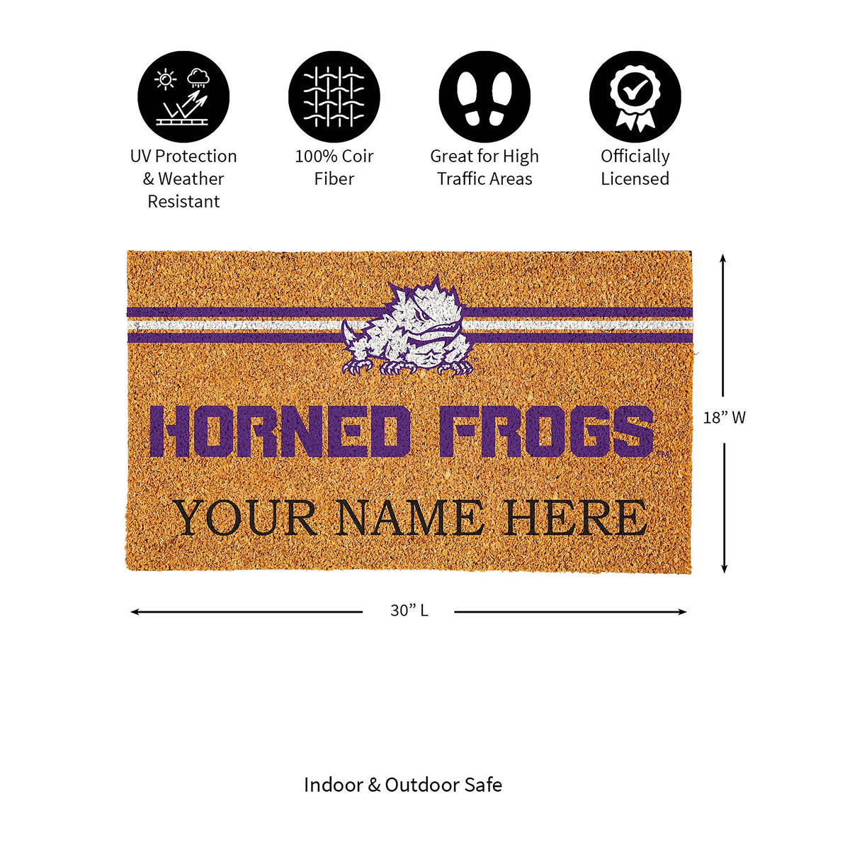 Texas Christian University Personalized Mat, Natural Coir with Color Logo, 30" x 18", Slide 4 of 7