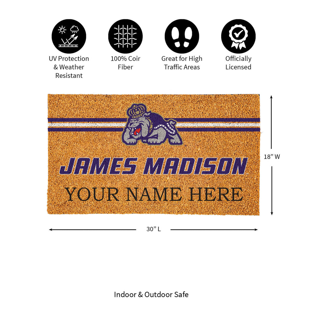 James Madison University Personalized Mat, Natural Coir with Color Logo, 30" x 18", Slide 12 of 15
