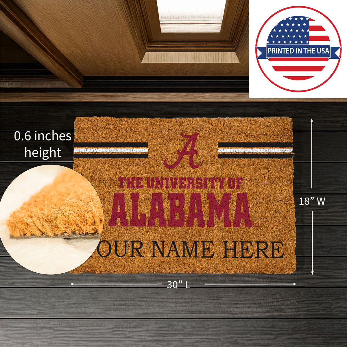 University of Alabama Personalized Mat, Natural Coir with Color Logo, 30" x 18", Slide 7 of 15