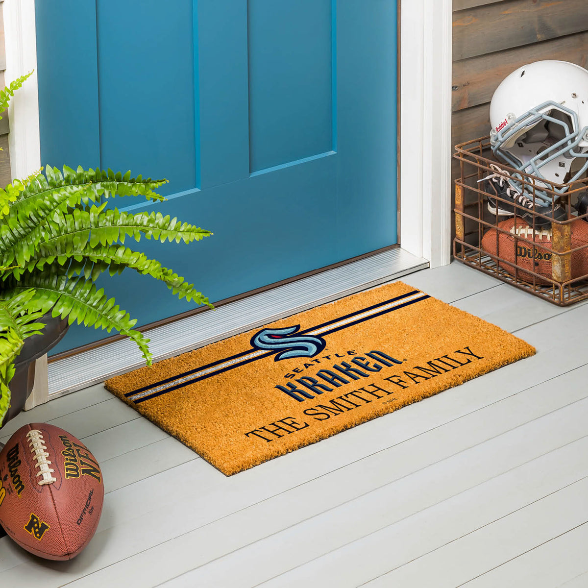 Seattle Kraken Personalized Mat, Natural Coir with Color Logo, 30" x 18", Slide 10 of 15