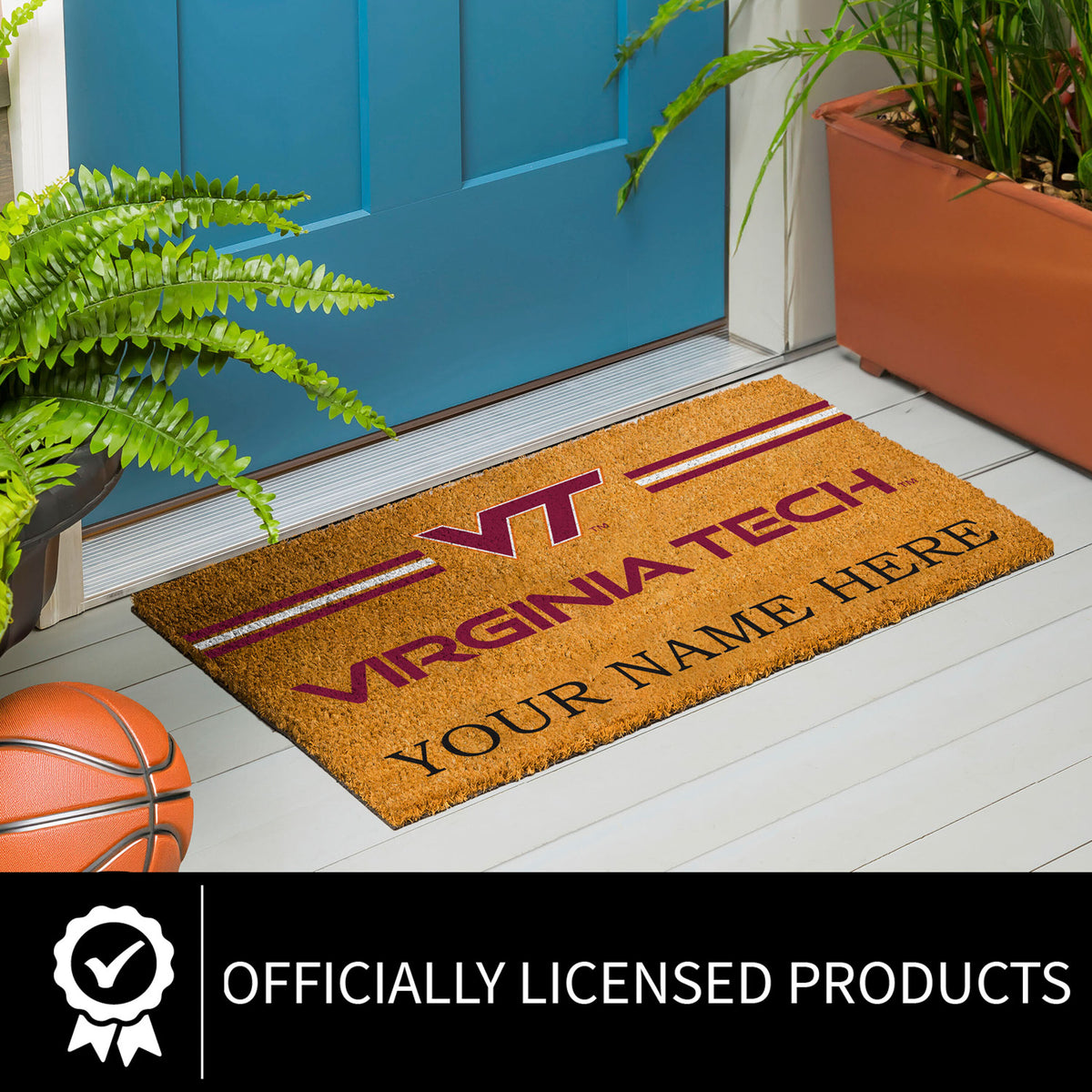 Virginia Tech Personalized Mat, Natural Coir with Color Logo, 30" x 18", Slide 5 of 15