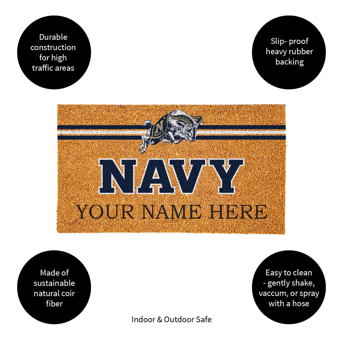 US Naval Academy Personalized Mat, Natural Coir with Color Logo, 30" x 18", Slide 10 of 15