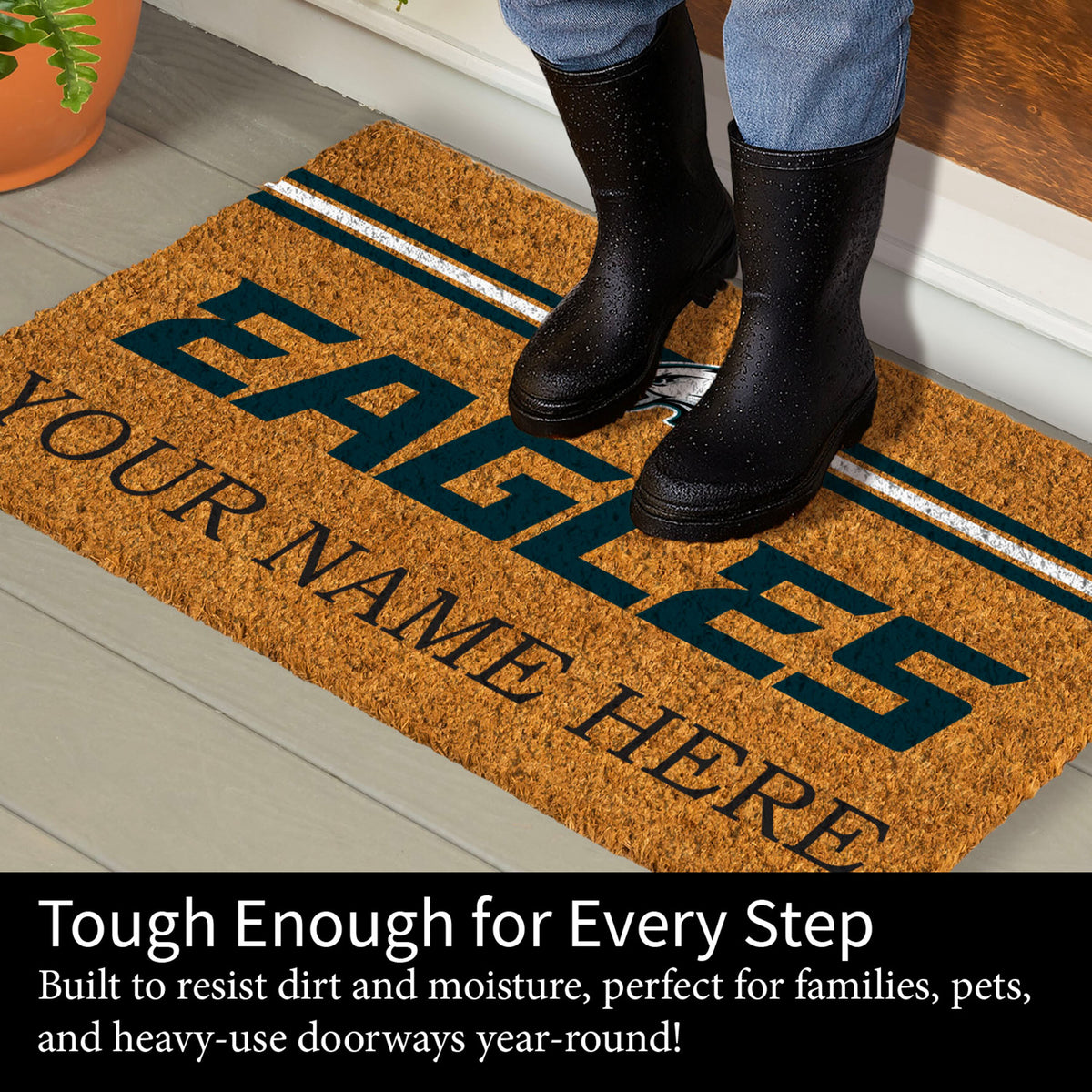 Philadelphia Eagles Personalized Mat, Natural Coir with Color Logo, 30" x 18", Slide 8 of 15