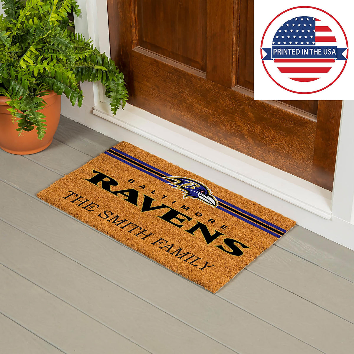 Baltimore Ravens Personalized Mat, Natural Coir with Color Logo, 30" x 18", Slide 2 of 6