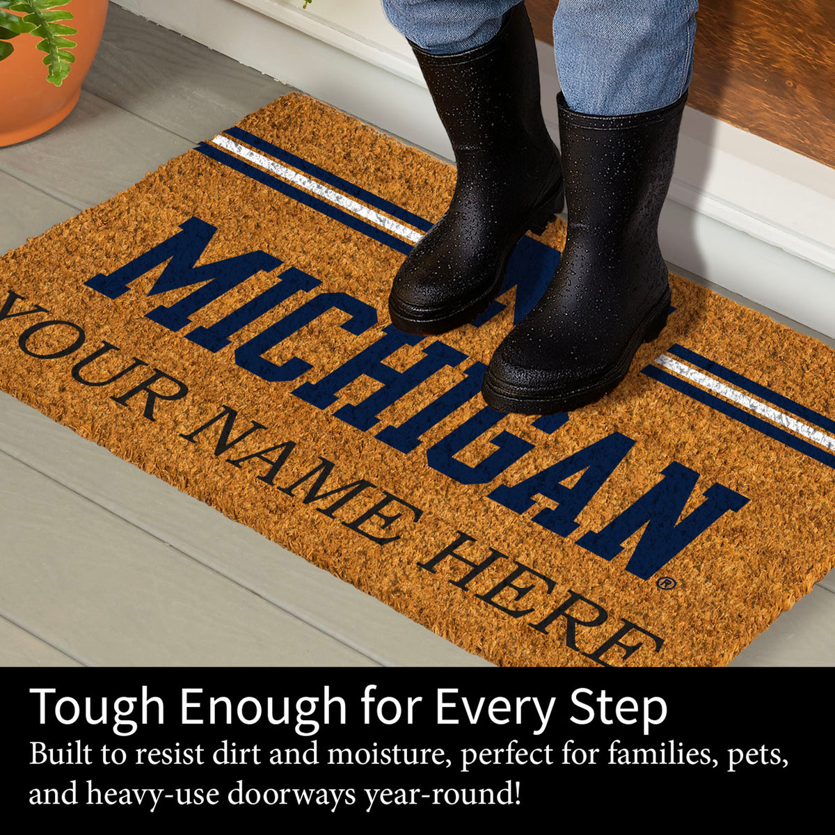 University Of Michigan Personalized Mat, Natural Coir with Color Logo, 30" x 18", Slide 5 of 15