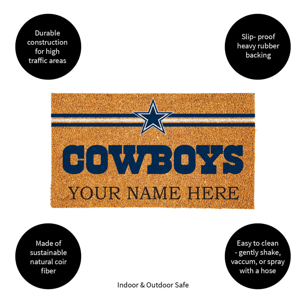 Dallas Cowboys Personalized Mat, Natural Coir with Color Logo, 30" x 18", Slide 9 of 15