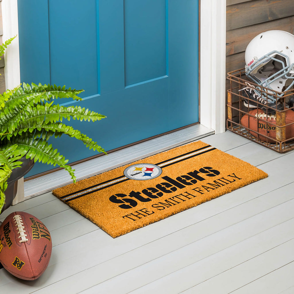 Pittsburgh Steelers Personalized Mat, Natural Coir with Color Logo, 30" x 18", Slide 9 of 15