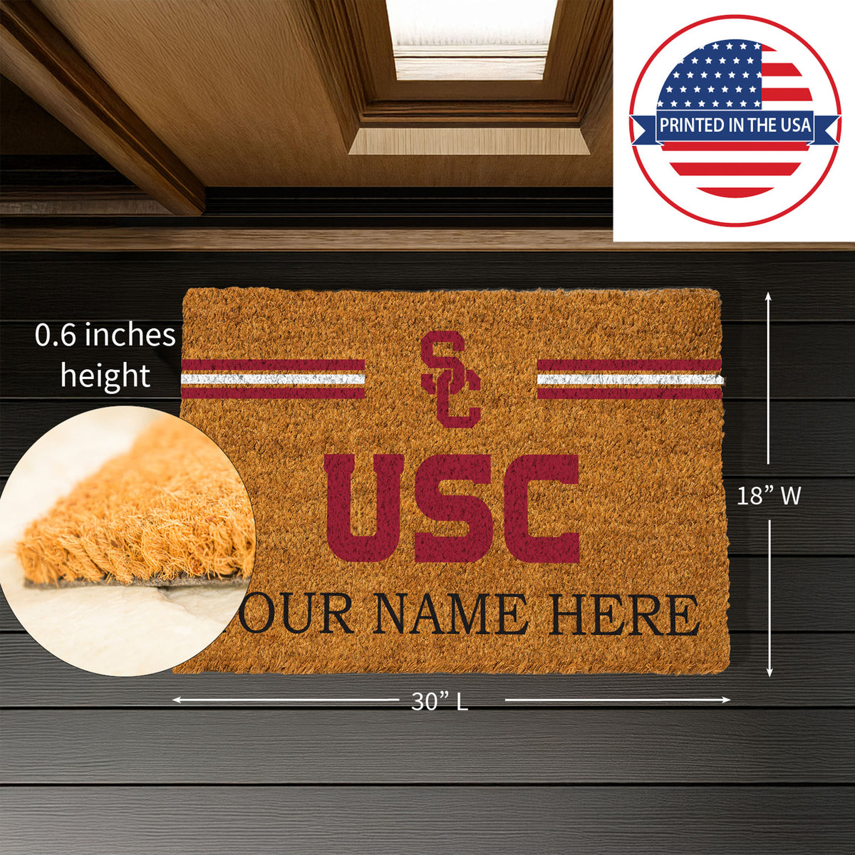 University of Southern California Personalized Mat, Natural Coir with Color Logo, 30" x 18", Slide 6 of 15