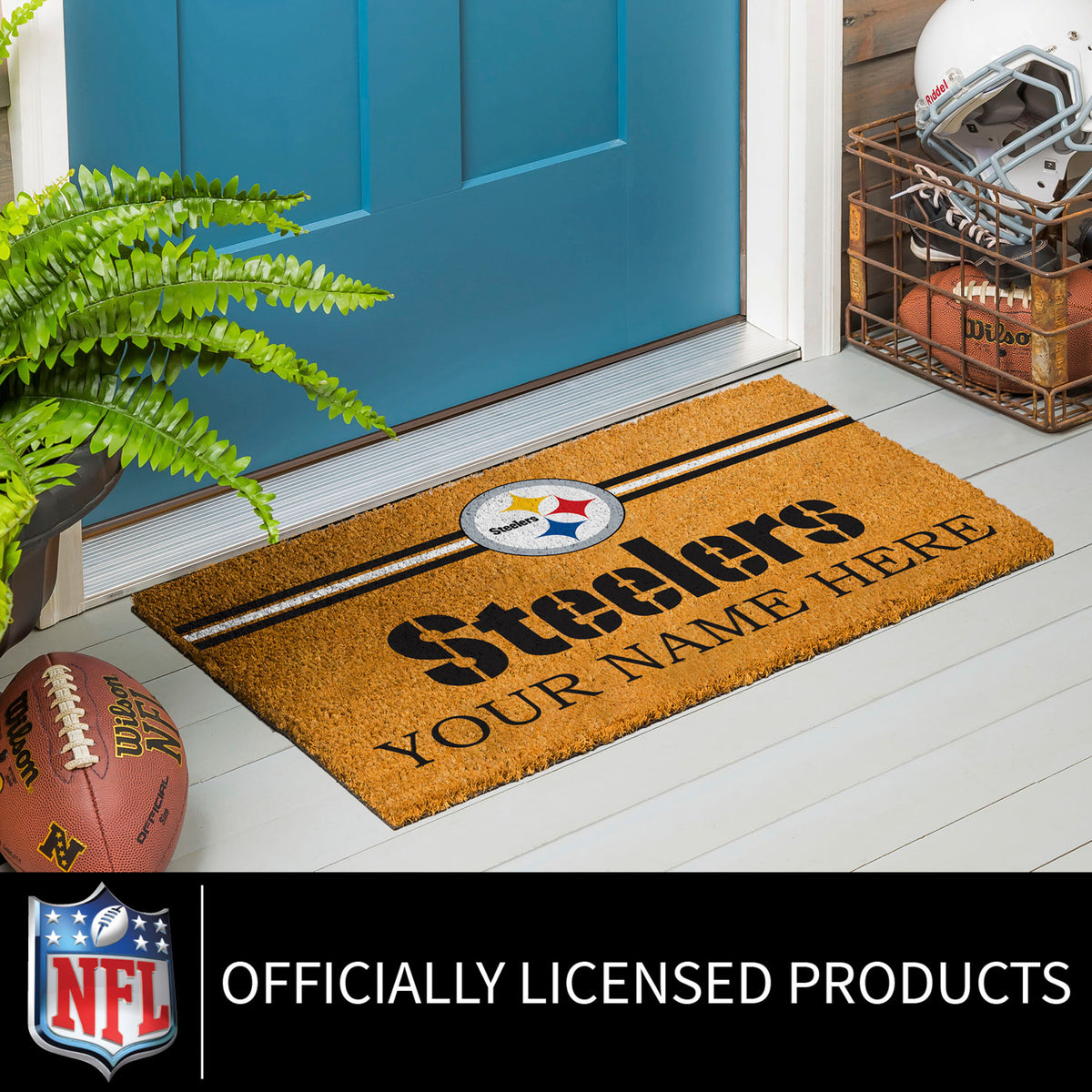 Pittsburgh Steelers Personalized Mat, Natural Coir with Color Logo, 30" x 18", Slide 5 of 15