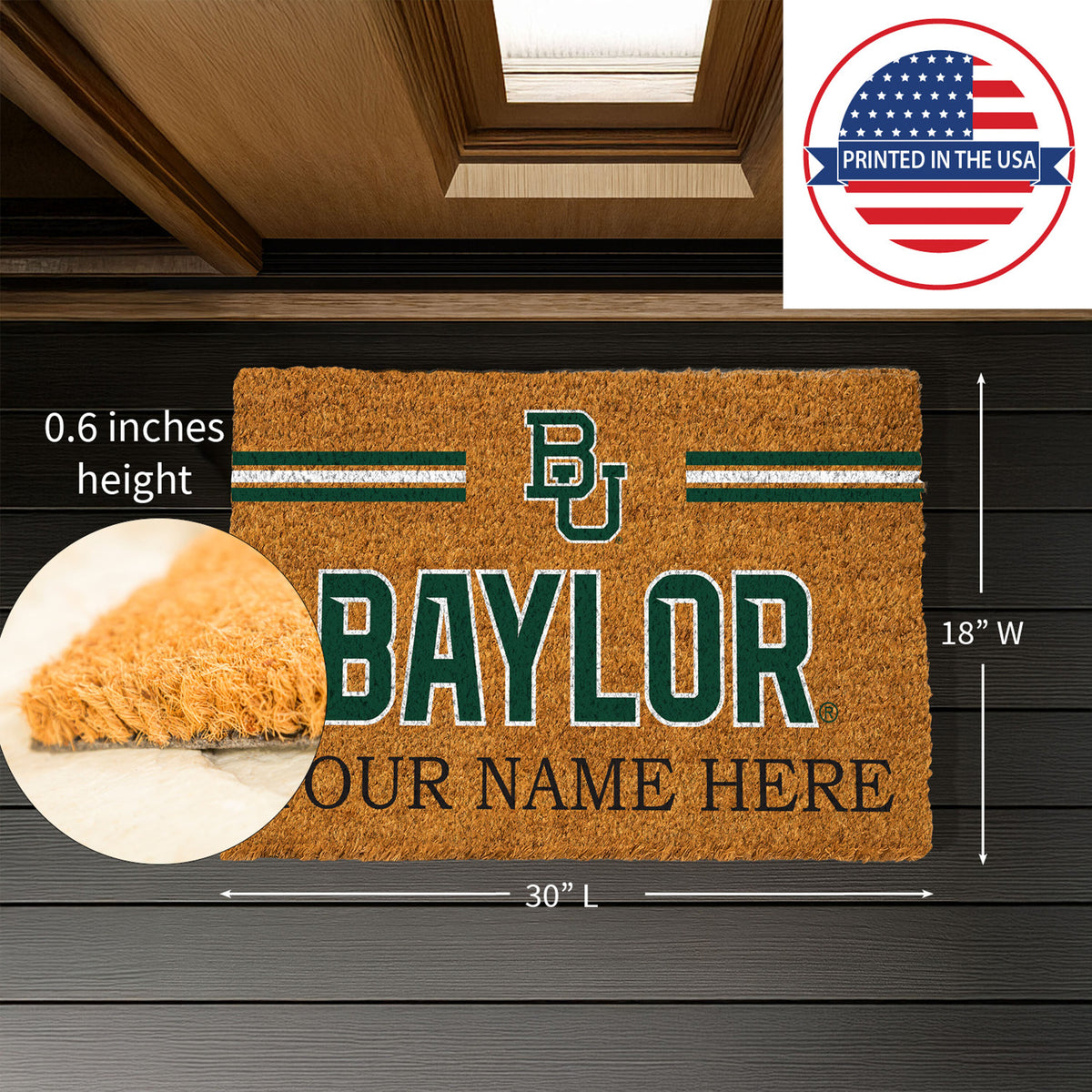 Baylor University Personalized Mat, Natural Coir with Color Logo, 30" x 18", Slide 5 of 16