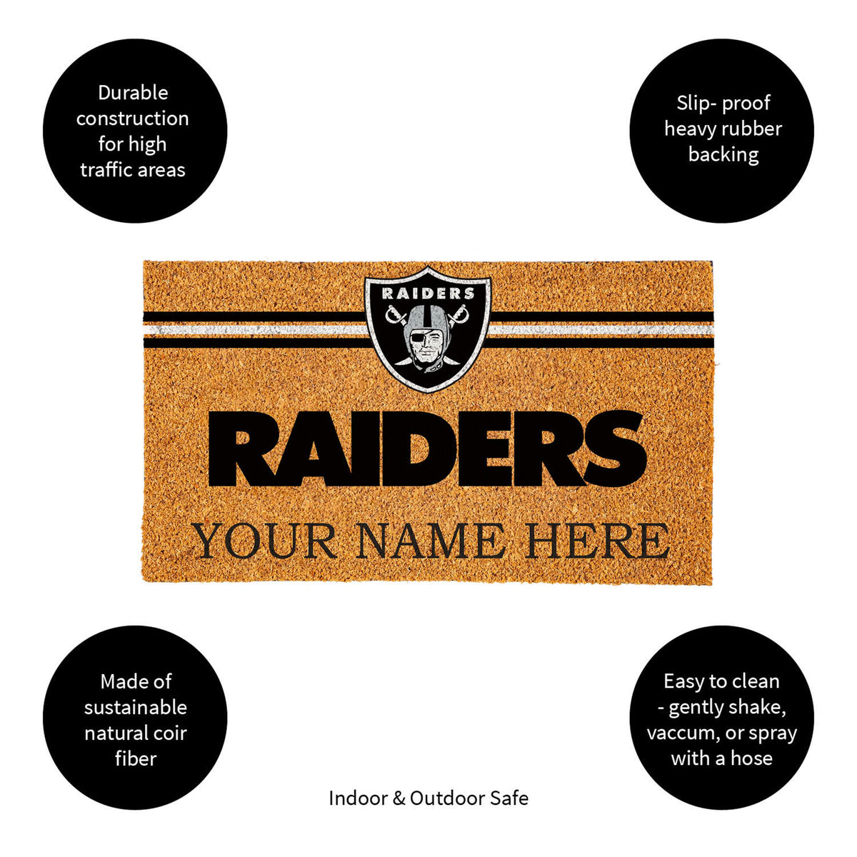 Las Vegas Raiders Personalized Mat, Natural Coir with Color Logo, 30" x 18", Slide 10 of 15