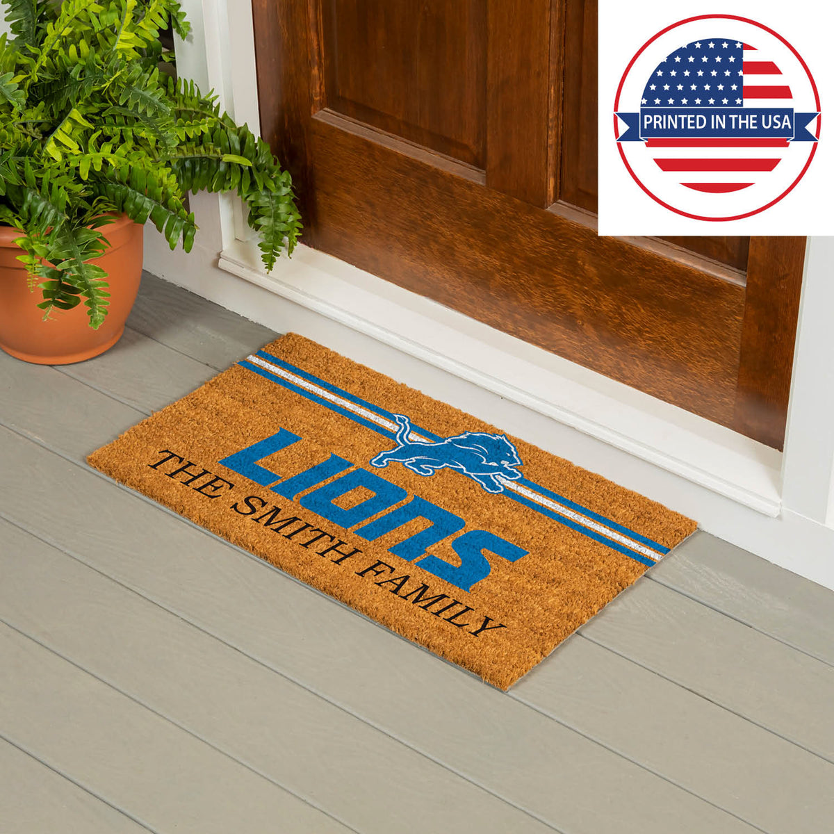 Detroit Lions Personalized Mat, Natural Coir with Color Logo, 30" x 18", Slide 11 of 15